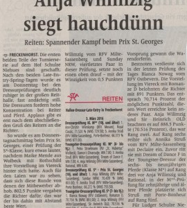 Reitschule Schulze Niehues - Presseartikel Hallenturnier 2016: Westfälische Nachrichten vom 05.03.2016